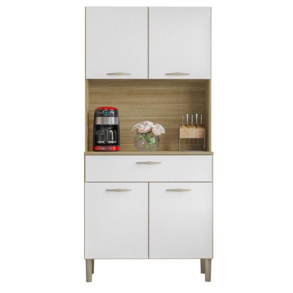 KITS PARANA Buffet de Cuisine 4 Portes 1 Tiroir Chêne et Blanc L 74.5 H 170.5 P 36.3 cm