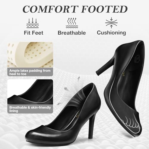ZURIN Women's Round Toe Stiletto Heels Closed Toe Heels Comfortable Dress Pumps Shoes for Wedding Work Office Business 3 inch3