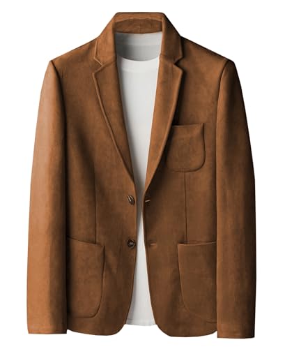 Men's Blazer Suede Single Breasted Coat Classic Fit Suit Jacket
