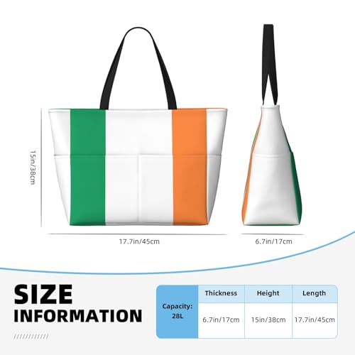 Irish Flag Extra Large Tote Bag For Women,Foldable Beach Bag With Pocket Weekender Travel Overnight Bag4