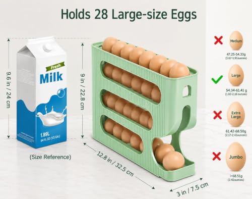 Image of 4-Tier Automatic Rolling Egg Dispenser for Refrigerator - Space-Saving Plastic Egg Holder, Holds Up to 30 Eggs, Roll-Down Design (Mint Green)