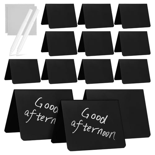 BESTYASH 20 Mini Pizarras Negras Reutilizables y Dobles con Bolígrafos y Paños de Limpieza para Mensajes en Mesas de Gastronomía