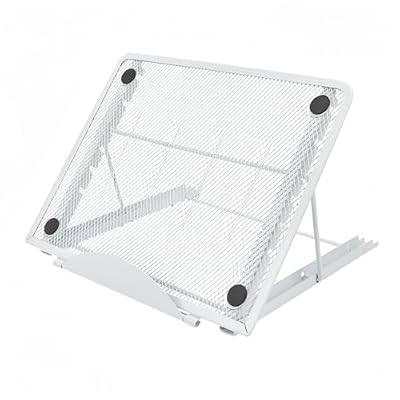 Ergonomic Laptop Tablet Stand Metal Mesh Ventilated Desktop Adjustable Computer Holder Riser Compatible With Apple MacBook Air Pro Dell XPS HP Samsung Lenovo More Laptops Up To 16" (White)