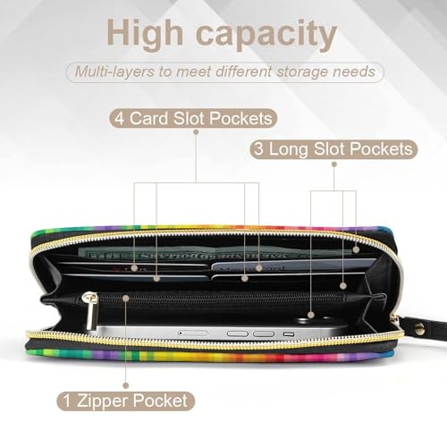 Womens Leather Wallets with Wristlet Strap Rainbow Colored Striped Wallet for Women Card Phone Holder Ladies Purse4