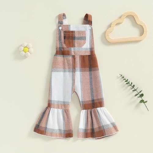 ZAXARRA Toddler Baby Girl Clothes Baby Girl Jumpsuit Flannel Plaid Baby Overalls Straps Bell-Bottom Fall Winter Outfits2