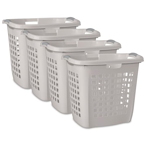 Sterilite 4-Pack 2.1 Bushel Ultra Easy Carry Hamper, Laundry Basket Organizer, Gray Pumice - Large Plastic...