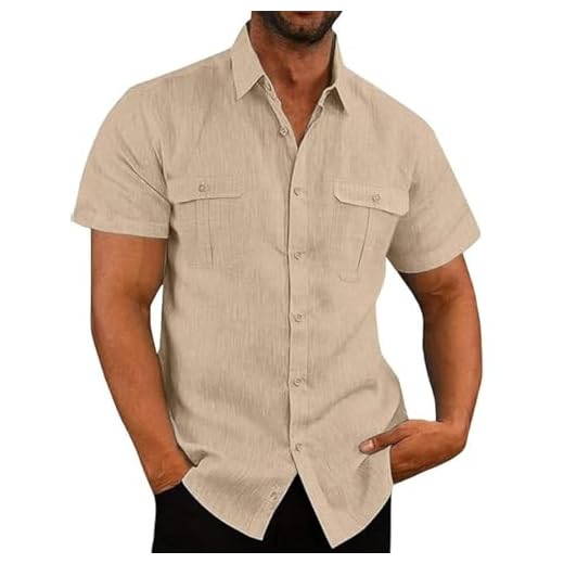 Chemises en Lin pour Hommes Manches Courtes col Montant Chemises Boutonnées Chemise de Affaires Coupe Ample Chemisier de Plage Classique Bloc de Couleurs Haut Blouse Regular Fit Haut Tops Pas Cher
