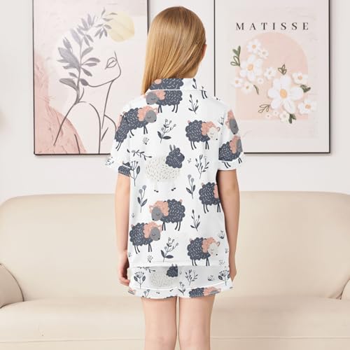 ALAZA Cartoon Animals Sheep Leaf Satin Pajamas Set Short Sleeve Button Down Sleepwear Summer Pjs 2 Piece4