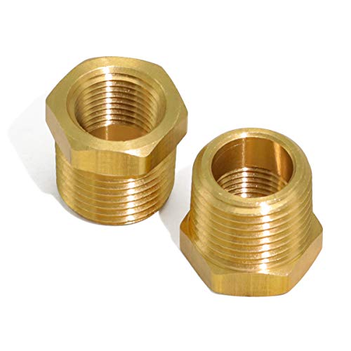KOOTANS 4pcs Heavy Duty 1/2 NPT Male Thread to 3/8 NPT Female Thread Brass Reducer Hex Bushing Brass Fitting Pipe Hose Tube Adapter Convert - Thumbnail 6