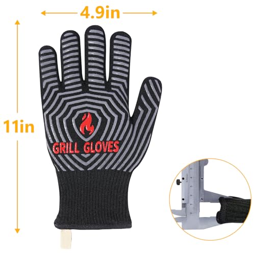 QUWIN BBQ Gloves, Oven Gloves, 1472℉ Extreme Heat Resistant,Grilling Gloves Silicone Non-Slip Oven Mitts, Kitchen Gloves for BBQ, Grilling, Cooking, Baking-1 Pair… (Black, One Size Fits Most)