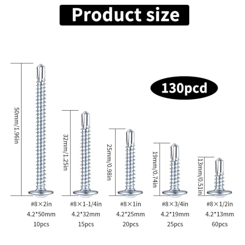 130 Piezas Tornillos Autoperforantes Acero Inoxidable miniatura 2
