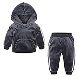 Oyolan Baby Jogginganzug Sportanzug Kapuzenpullover mit Jogginghose Unisex Mädchen Jungen Hoodie Bekleidung Outfit Set für Kleinkinder Herbst Winter Dunkelgrau 92-98