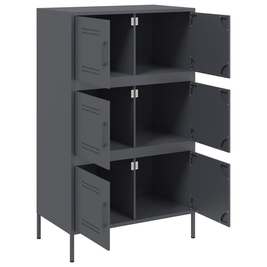 Armario robusto de acero de estilo industrial con 6 compartimentos para salón, color antracita y acero
