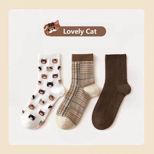 Image of Women's Crew Socks Cute Bear Cat Floral Soft Fancy Socks Gifts for Women