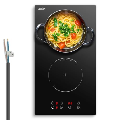 Hobsir Placa de inducción 2 fuegos, doble autosuficiente 30 cm, Control táctil individual, 3500W, Hard-wired, Temporizador, Bloqueo de seguridad, 220-240V, Sin enchufe