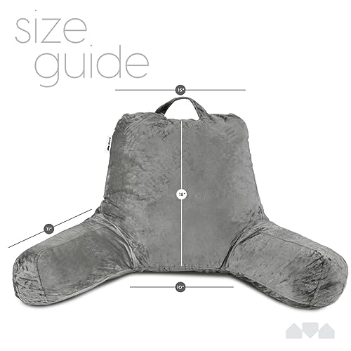 Milliard Reading Pillow with Arms, Grey, Shredded Memory Foam Back Pillow for Bed Sitting Up - Sit Up Backrest Support for Reading & Rest Bed - Washable Cover, Adjustable Comfort, CertiPUR Certified