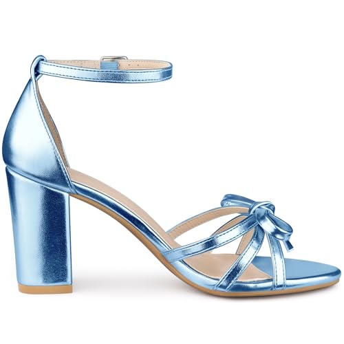Allegra K Allegra K Women's Bow Tie Open Toe High Block Heels Blue Sandals 9 M US