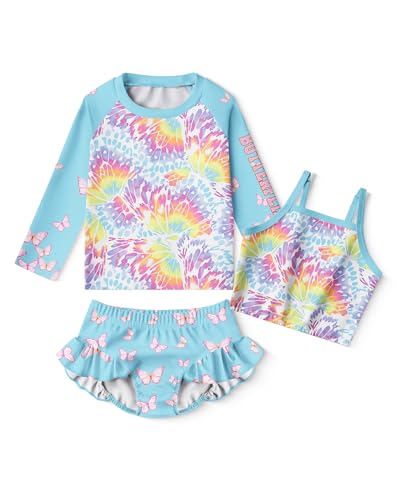 Image of LQSZ Girls Rash Guard Sets Long Sleeves Swimsuit 3 Pieces Tankini Bathing Suit Swimwear for Girls 3-12 Years