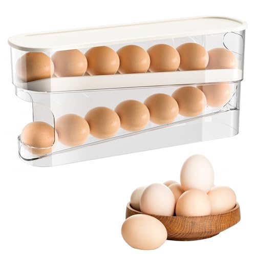 XWCHASA Rolling Egg Holder Storage - 2 layer Egg Rolling Dispenser - Space-Saving Design for Storage for Kitchen Fridge Storage