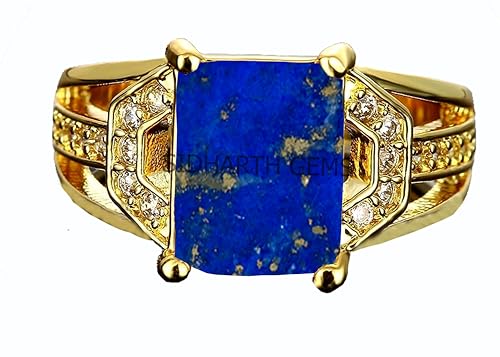 Mtrolls Lapislazuli Ring 12,25 Ratti / 11,25 Karat verstellbarer Lapislazuli Ring Labor zertifizierter blauer Edelstein Einstellbarer Ring für Damen und Herren S Sterling Silber, Small,, Small,