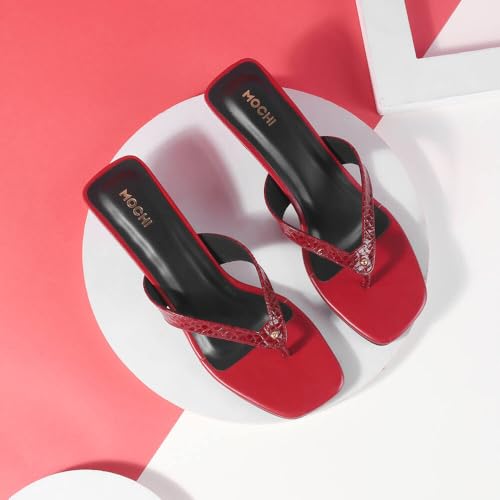 Image of Mochi Women Faux Leather Slip-on Heeled Sandal