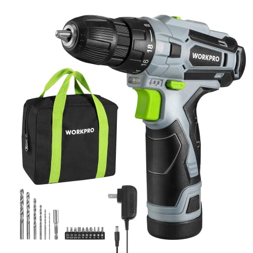 WORKPRO Cordless Drill Driver Kit, 12V Electric Screwdriver Driver Tool Kit, 3/8" Keyless Chuck, Charger and Storage Bag Included by WORKPRO - Used condition - US$33.99