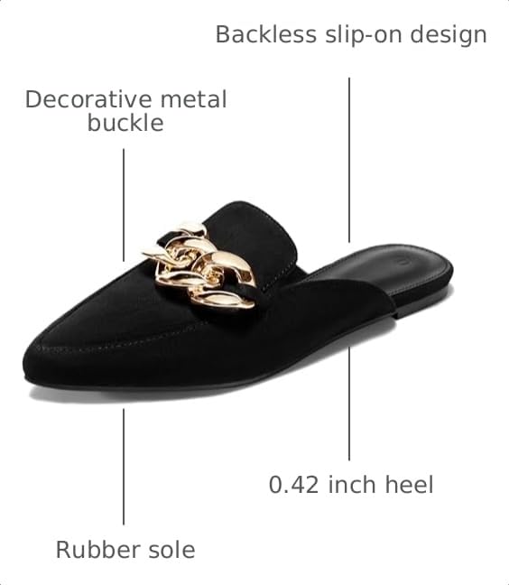 Image of Juliet Holy Womens Mules Flats Pointed Toe Backless Loafers Slip on Metal Chain Slides