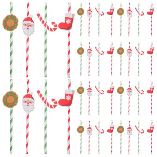 Pitillos de papel navideños multicolor de 48 piezas miniatura 1
