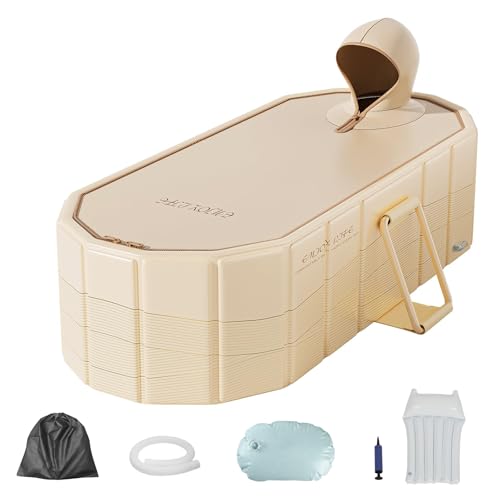 Cozi 150cm Portable Insulated Bathtub, Ice Bath Tub for Athletes, Inflation-Free Bathtub for Shower, Ice Plunge Tub, Foldable Freestanding Baths at Home & Outdoor (with Cover)