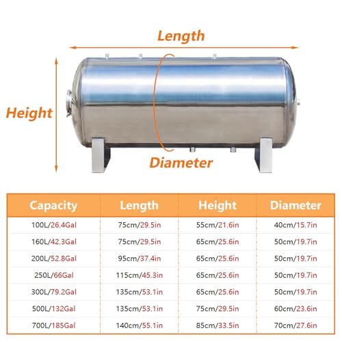 ZYHAOYAN Water Stainless Steel Storage Tank, Rustproof and Corrosion-resistant, Horizontal Pressure Tank for Parks/Agriculture/Schools/Homes(200L/52.8Gal) - Image 2