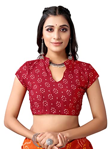 Image of Satrani Women's Bandhani Printed Georgette Saree with Unstitched Blouse Piece( 