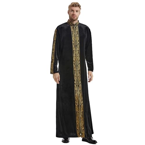 Camisas de terciopelo bordado tipo caftán largo con mangas completas 4