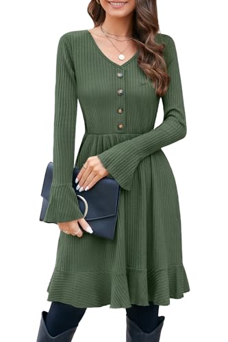 ULTRANICE Strickkleid Damen Herbstkleid Winterkleid V Ausschnitt...