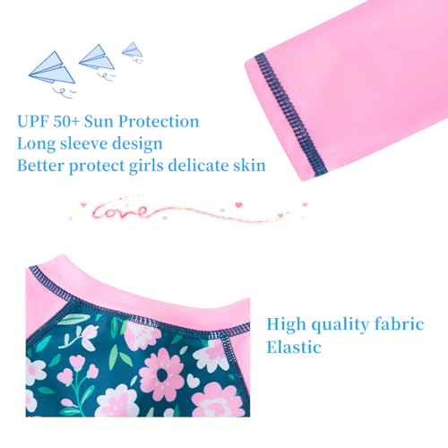 Image of UMELOK Girls Long Sleeve Rash Guard One Piece Swimsuits with UV Protection Sunsuit