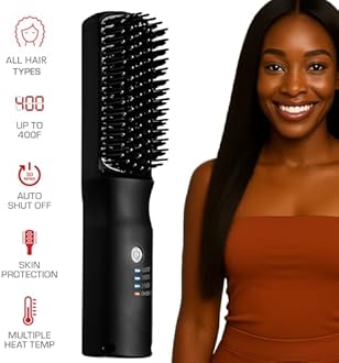 Red by Kiss 2-in-1 Ionic Hair Straightener Brush with Ceramic Coating, Adjustable Temp, Auto Shut Off, Skin Protector Bristles & 360° Swivel Cord, Smooth & Style in Few Strokes