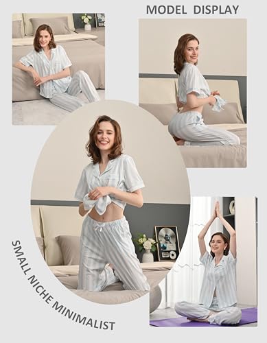 Image of NAP BOUND 100% Cotton Women's Pajama Sets Short Sleeve Button Down Soft Pjs 2 Piece Lounge Set with Pocket Nightwear XS-XXL