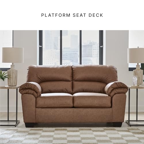 Image of Signature Design by Ashley Faux Leather Caramel Brown Loveseat Sofa Couch
