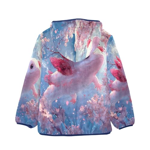 Kawaii Axolotl with Cherry Blossoms Toddler Fleece Jacket Girl Boys Hooded Fleece Jacket Coat2