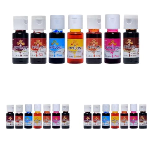 Image of PAPILON FOOD FLAVOURS & COLOURS Shades Of Liquid Food Color (20 Ml X 7 Bottle) (Pack of 3)