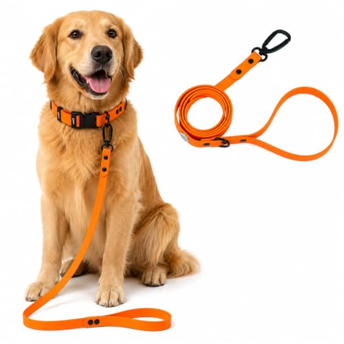 Image of Adil's Biothane Dog Leash - Waterproof Leashes for Dogs, Metal Hook, Adjustable 5ft Length Suitable for Dogs & Puppies, Ideal for Walking, Running & Training (Orange)