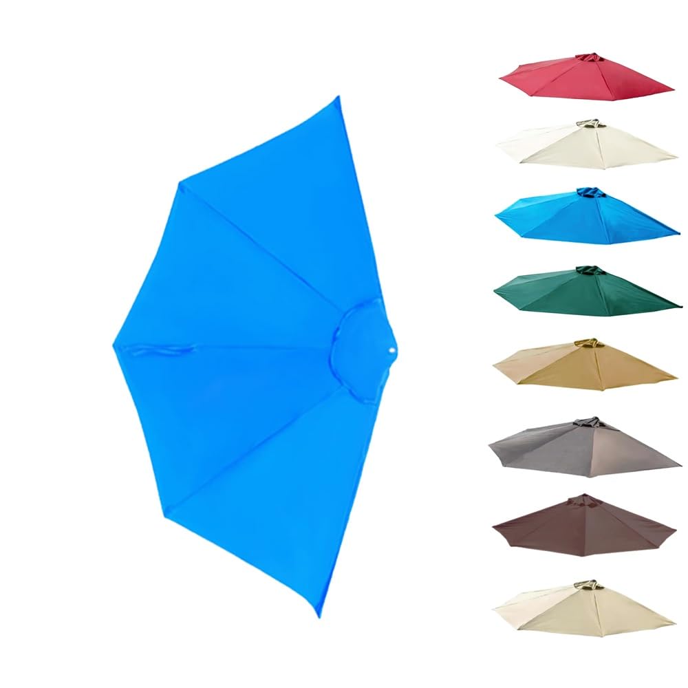ksxnkhk 270cm Replacement Canopy for Half Parasol, 5 Ribs, Burgundy Terrace Parasol Awning Replacement Fabric (Blue)
