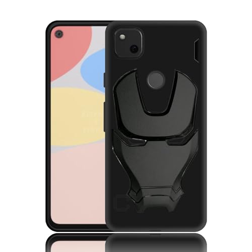 Image of COVERLY Official 3D Touch Feel Trending Marvel Avengers Logo Mask Soft Rugged Grip Silicone Iron Man Super Power Cartoon Movie Engraved Silicone Matte Back Cover for Google Pixel 4A H870 - Black