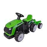 EVO Electric Ride On Green Tractor With Trailer | 6V Battery Powered Kids' Electric Ride-On | Top Speed 3 kmph, Max Weight 20kg. Construction Ride-Ons For Kids With Detachable Trailer | Ages 2+ - Image 1