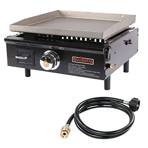 Qulimetal Portable Table Top Griddle, 17 Inch Propane Gas Flat Top Grill, 15,000 Btus 268 Sq. In. Camping Grill With Carry Bag And 4 Feet Propane Adapter Hose #TOP15
