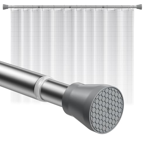 Image of Shower Curtain Rod 45-77 Inch Silver Shower Rod Tension Rod Adjustable Curtain Rod No Drilling Tension Curtain Rod Shower Rods for Bathroom Tension Shower Curtain Rod