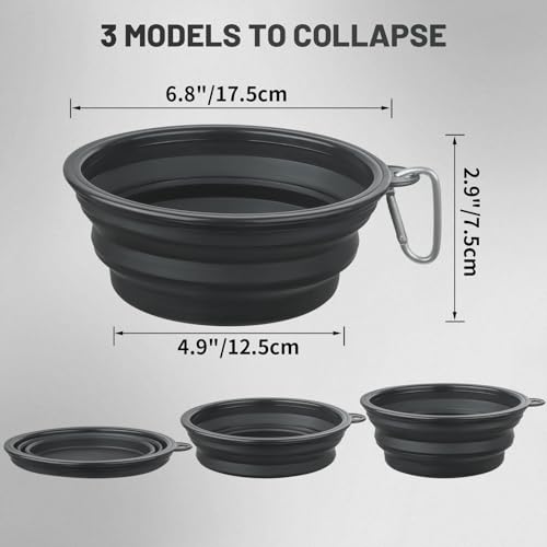 Image of Collapsible Dog Bowl, 2 Pack Collapsible Dog Water Bowls for Cats Dogs, Portable Pet Feeding Watering Dish for Walking Parking Traveling with 2 Carabiners (Large, Black+Black)
