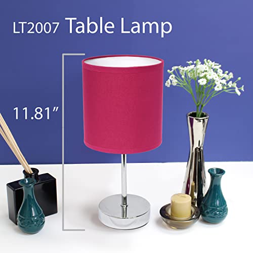 Simple Designs Lt2007-Hpk Chrome Mini Basic Table Lamp With Fabric Shade, Hot Pink #TOP1