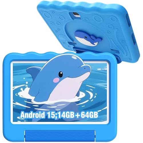 Kids Tablet 10'' Android 15 Tablet for Kids 14(6+8)GB 64GB Octa-Core CPU, Toddler Tablets with Lots of Offline Content Parental Control, Tablets for Toddlers with Case Youtube WiFi 6 2MP 5MP Camera