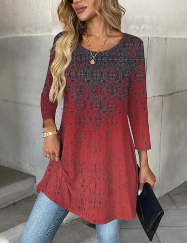 Image of Zeagoo Women Tops 3 /4 Sleeve Dressy Casual Plus Size Tunics Loose Blouses