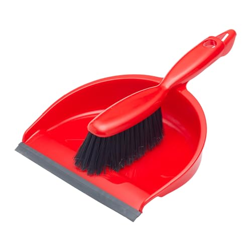 The Hill Brush HN071-R - Juego de recogedor y cepillo de plástico, color rojo